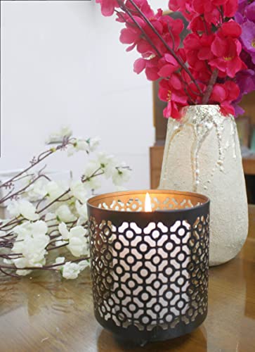 Hosley H63839ON Set Of 2 Black (Gold Inside) Metal Jar Holder Candle Sleeve 4.5 Inch High. Votive, Tea Light Lanterns Ideal Gift thumb #2