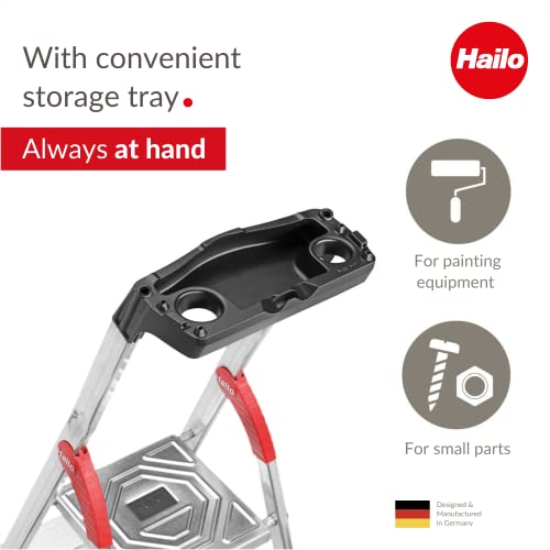Hailo L60 Standardline | Aluminum Folding Stepladder | Eight Steps | Integrated Multifunctional Storage Tray | Stable Tie Bar Guide | Patented Hailo Hinge Protection | Rustproof | Silver (9204016006) #TOP3