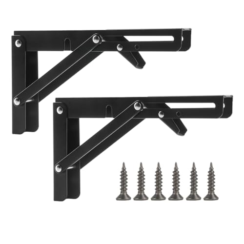 2 STK Klappkonsole Schwerlast Scharniere Klappbar, 200mm Klappscharnier mit Arretierung, Klappregal Halterungen, 90 Grad Metall Klappwinkel Regalträger für Küche Büro Tisch Klapptisch Wandregal