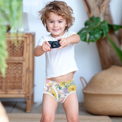 visesunny Boys Cotton Underwear Oil Painting Peony Sunflower Flower Printed Toddler Soft Training Briefs Size 2T-8Y for Kids3