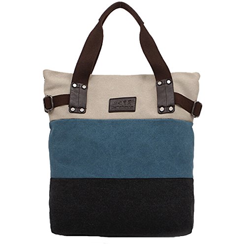 Win8Fong De la Mujer Patchwork Lienzo Bolso de mano color hit Messenger Bag Tote Bolsa de hombro, color Azul, talla