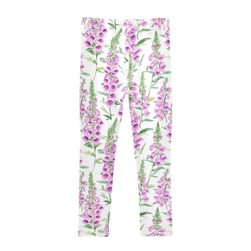 Watercolor Foxglove Girls Leggings Athletic Pants Tights Stretch Bottom2