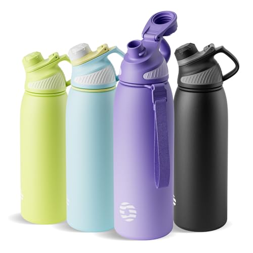 Image of Fjbottle 32oz Stainless Steel Insulated Water Bottle No Straw Spout Lid | Leakproof Keeps Cold 24H, Double Wall Vacuum Insulated, BPA Free, Easy to Clean Sports Water Bottle for Gym Hiking & Outdoor