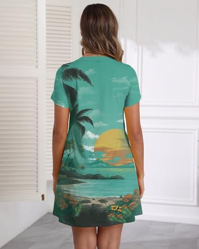 Image of COSSEN Women's Casual T Shirt Dress V-Neck Short Sleeves Swing Dresses Birthday Party Summer Travel Beach with Pocket