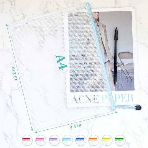 Image of 24pcs Mesh Bags with Zipper, A4 Zippered Pouch, Clear Pouches with Zipper, 8 Colors Mesh Bags, Plastic Bag, Letter Size Organization Pouches for Office, File, Toys, School