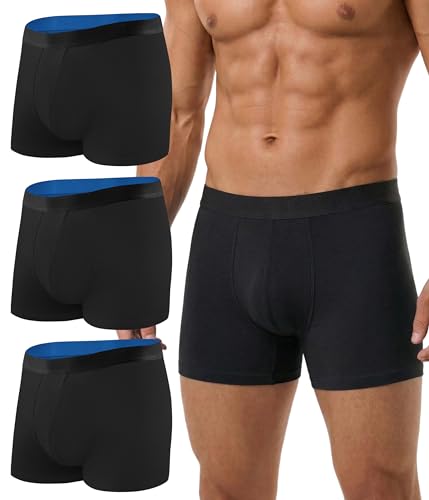 BEENIUBEE Incontinence Pants for Men 3 Pack Washable Cotton Boxer Shorts with Absorbent Protective Pads Reusable Leakproof Underwear Odor Control for Going Out & Post-Surgery(Black L)