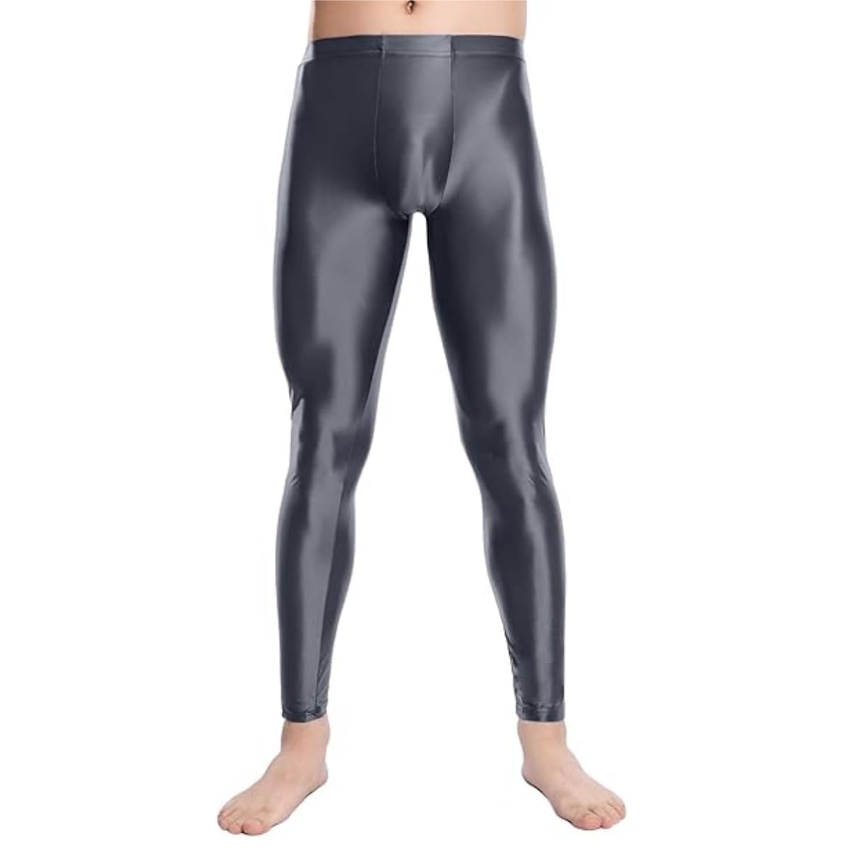 Leggings lucidi da uomo, a vita alta, controllo della pancia, pantaloni sportivi lucidi per yoga, leggings elasticizzati in spandex per discoteca anni '80, slim fit, tinta unita, pantaloni a lunghezza