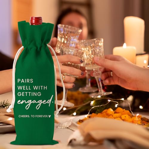 Image of Engaged Engagement Gifts for Couples Her Engagement Party Decorations | St Patricks Day Decorations Green Party Decor for Couple Wine Bag Pairs Well with Gettig Engaged Wine Accessory Sets