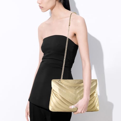 Image of Quilted Crossbody Bag for Women, Soft Vegan Chevron Purses, Trendy Shoulder Handbags with Flap