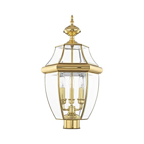 Image of Livex Lighting 2354-02 Monterey 3-Light Fixture, Polished Brass | Dimensions: 17 inch x 9 inch x 11 inch; Clear Beveled Glass; Solid brass construction