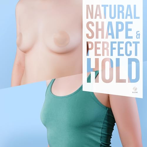 ILLURE® Nippelpads – Damen Nipple Cover [2 Paar] mit Brustwarzenschutz - Nipple Pads wiederverwendbar & waschbar - dünne Selbstklebende Brustwarzen Nippelabdeckung aus hypoallergenem Silikon [8 cm]