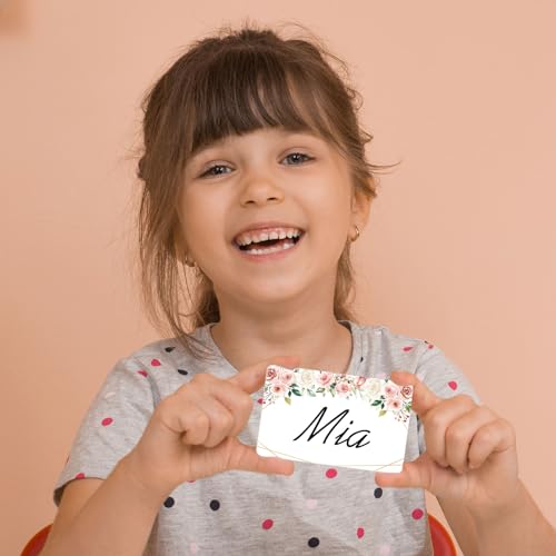 Image of Whaline 180 Pcs Back to School Floral Name Tag Stickers Pink Flower Rectangle Nameplate Stickers Classroom Bulletin Board Decoration Label Decal for Office School Desk Wall Message Board, 6 Designs