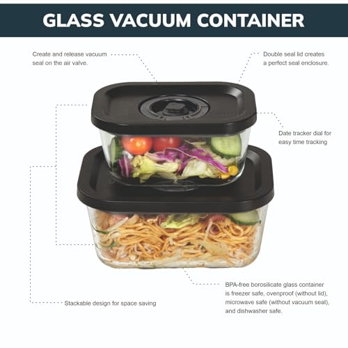 Image of Stegl Vacuum Container Set - Airtight Glass Containers with Vacuum Pump | Keeps Food Fresh 5x Longer | Microwave & Dishwasher Safe | 470 x 800