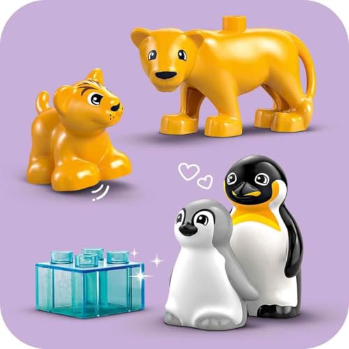 LEGO Duplo Familles d’Animaux Sauvages : Pingouins et Lions - Jeu Motricité Fine pour Fille ou Garçon dès 2 Ans - Jouet Éducatif Premier Âge - 4 Figurines d'animaux & Accessoires - Idée Cadeau 10442
