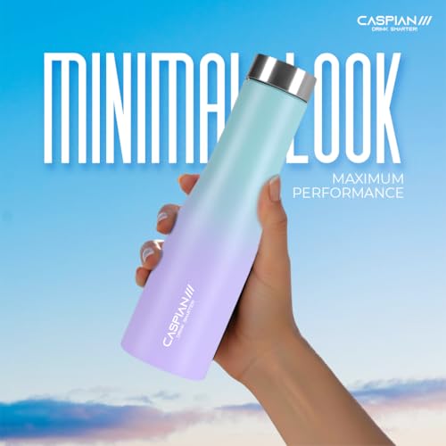 Image of CASPIAN / / / Aqua ISI Certified Stainless Steel Water Bottle 1ltr.(Purple & Green, 1 Litre, Set of 3)|Leak Proof Thunder for Fridge Home Office Travel School Kids Boys Girls Adults Sports Gym|BPA Free