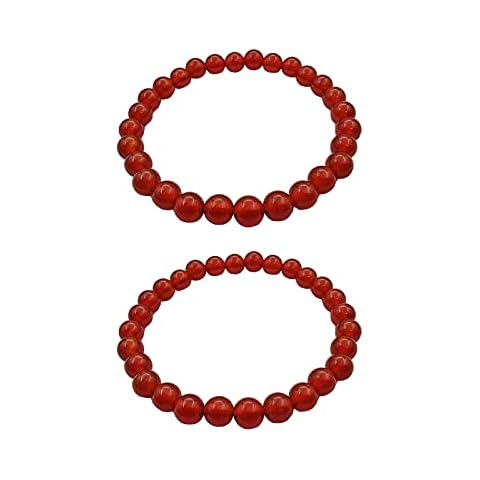 2 Pcs Carnelian Crystal Bracelet Natural Carnelian Chakra Gemstone Bracelet Red Black Carnelian Couple Bracelet Stretchy Agate Beaded Jewelry for Women Men, Carnelian, carnelian Cover