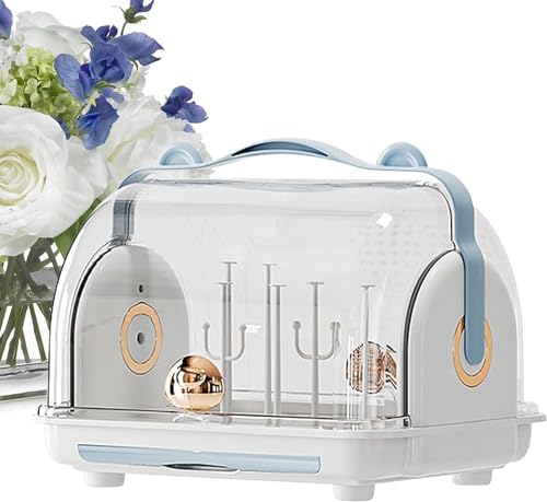 Demanca 哺乳瓶乾燥ラック ホーム用乾燥ラックケース 哺乳びん乾燥機 ダストフリー哺乳瓶乾燥ラック 取り外し可能な水トレイ付き 大容量 お手入れ簡単 哺乳瓶専用容器 哺乳瓶乾燥ラック 透明カバー付き 哺乳用品収納ケース 水切り 防塵 大容量 取り外し