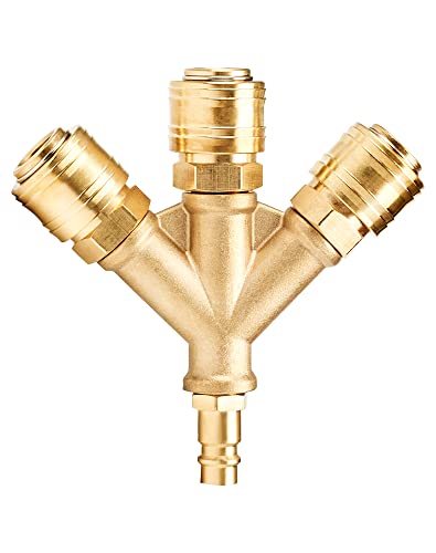 Druckluftverteiler 3-fach mit Kupplungen Messing Kupplungsstecker, ZITFRI W Verteiler Luftverteiler 3 Druckluftweiche NW7,2 1/4AG Stecknippel Druckluft Kupplung Schnellkuppler Luftschlauch Kompressor
