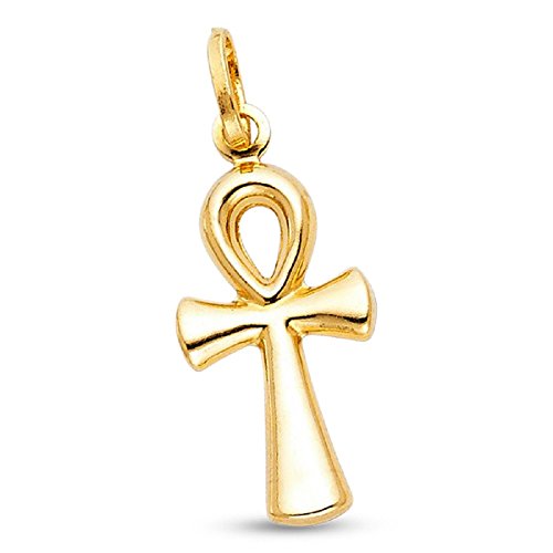 Solid 14k Yellow Gold Ankh Cross Pendant Religious Charm Classic Design Polished Genuine 26 x 13 mm