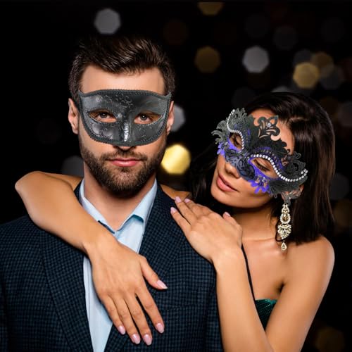 Image of Coddsmz Couple Masquerade Mask Set - Venetian & Mardi Gras Mask for Women & Men