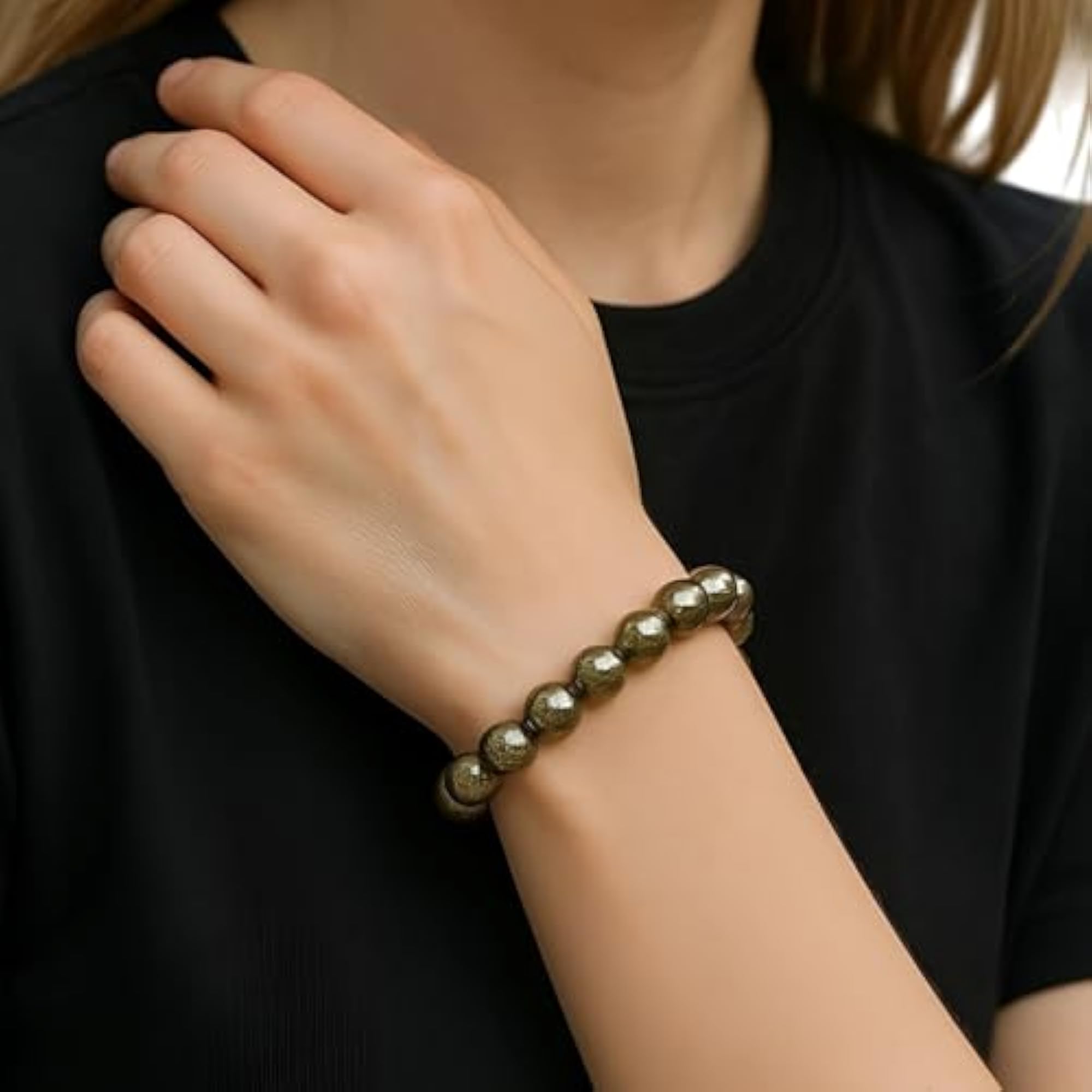 Raw Pyrite Protection Bead Bracelet, Unisex Confidence & Strength