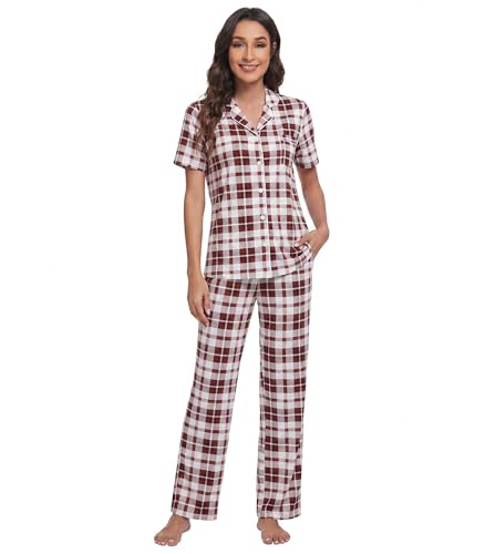 Image of WiWi Viscose from Bamboo Women's Pajamas Set Super Soft Button Down Top and Pants Sleepwear Cooling Pjs S-3X
