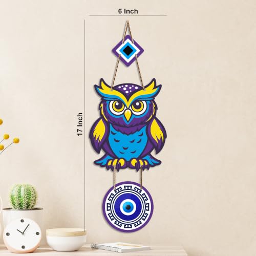Image of Artvibes Colorful Owl Evil Eye Wall Hanging for Home Entrance | Nazar Battu MDF Wall Decor | Vastu Wall Art for Living Room | Office | Hallway | Main Door | Housewarming & Festival Gift (WH 8521N)
