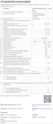 Toshiba Smart TV 55UV3463DG 4K Ultra HD 55" LED - Marque EAN : 4024862133771