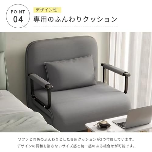「Fiauvx」折りたたみ式ソファベッド、多目的、家庭用、多機能、リビングルーム、狭いアパート、シングル/ダブル利用、賃貸部屋に最適 (ダークグレー,65*190cm+クッション) [5]