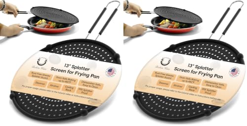 Image of 13-Inch Splatter Screen for Frying Pan - Silicone Grease Splatter Guard for 12 inch-13 inch Panss - |USA Brand|, Black (Pack of 2)
