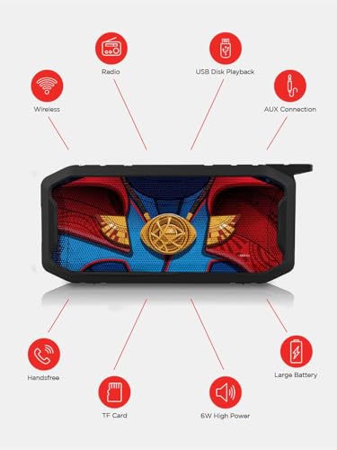 Image of Macmerise Suit up Doctor Strange 6W Wireless Bluetooth Portable Speaker with USB Support, SD Card, AUX, Upto 3hrs Playtime*, IPX7 Water & Dust Proof, TWS Function, Powerful Bass, FM & Call Function