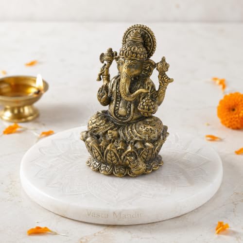 Image of Brass Ganesha Idol, Vastu Remedy for Obstacle Removal (3 Inch, 110 g)