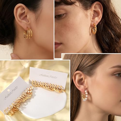 Image of Jewelry Set for Women with Multi Layer Necklaces Bracelets Hoop Earrings Set Stackable Knuckle Rings, 14k Gold Plated Jewerly Set for Everyday Styling and Gifting