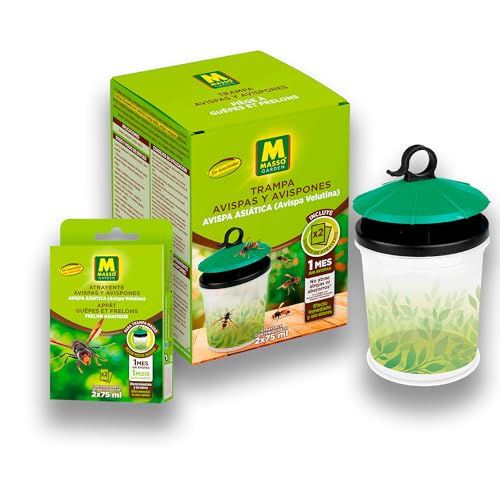 Trampa Avispas, Avispones y Avispa Asiática con 2 Sobres Incluidos de Atrayente Muy Efectivo | Pack de 1 Trampa + 2 Sobres (Todo Incluido) para 1 Mes | No atrae Abejas | Uso en Exterior | Nexum Market