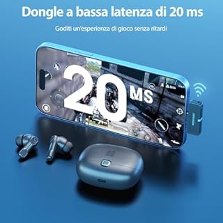 Middle Rabbit SW5 Cuffie gaming wireless con Bluetooth 5.4 e Doogle 2.4Ghz, Cuffie in-ear senza fili IPX4 impermeabile con microfono AI, Auricolari 20ms bassa latenza per PC Mobile PS5 PS4 Switch VR