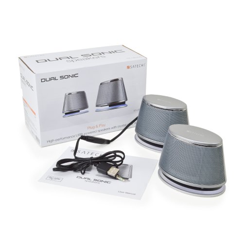 Image of Satechi Dual Sonic Speaker 2.0 Channel Computer Speakers (Silver) for Apple MacBook Pro Air /Asus /Acer /Samsung /Dell /Toshiba /HP /Sony Vaio and More