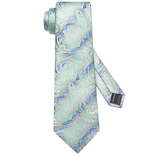 Image of Hi-Tie Paisley Floral Ties Set for Men Silk Mens Stripes Necktie Pocket Square Cufflinks Set Formal Business