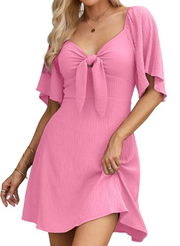Image of Dokotoo Womens Dresses 2026 Spring Summer Deep V Neck Elegant Cocktail Bow tie Mini Dress S-XL