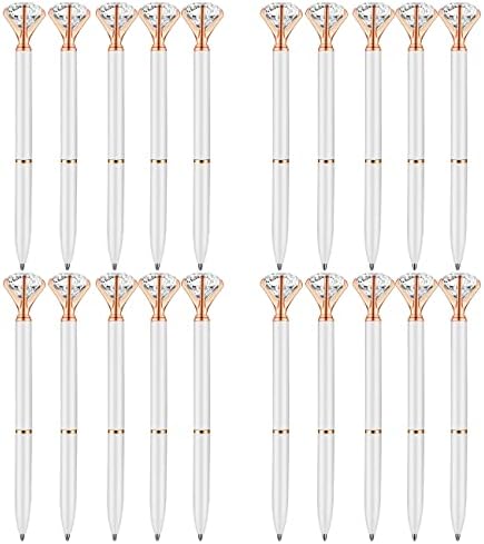 PASISIBICK White Diamond Pens Pack of 20 Bling Diamond Gem Pen Décor Gifts for Women Bridesmaid Coworkers Bulk Crystal Metal Ballpoint Pens Black Ink(20 PCS White)