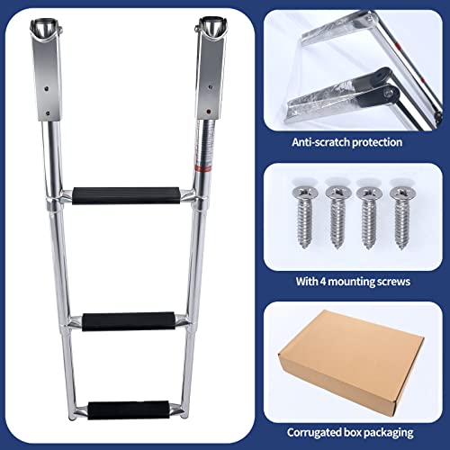 image for Marinebaby 3 Step Boat Ladder Folding, Stainless Steel Telescoping Swi