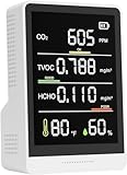 5-in-1 Professional Indoor Air Quality Monitor Indoor Portable CO2 Monitor | Temperature | Formaldehyde Detector | Humidity TVOC | Air Quality Tester - Confined Space Clean Air Monitor (White)