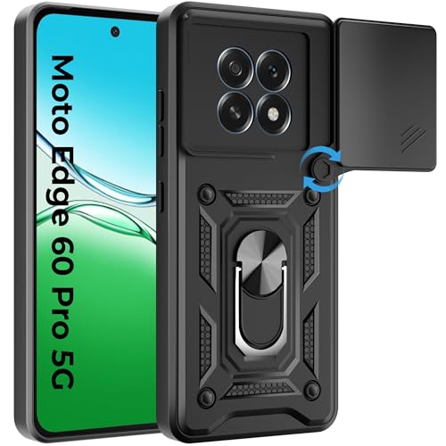 Image of A rtistque Armor Bumper Back Case Cover for Motorola Moto Edge 60 Pro 5G | Stylish Ring Holder & Inbuilt Stand | Sliding Camera Cover | TPU Protective Design | Moto Edge 60 Pro Back Cover - Black