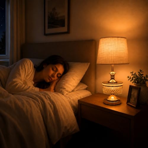 Image of ELARE Gold Table Lamp with Crystal Fringe & White Fabric Shade, 49cm | LED Bulb Included, Illuminated Glass Ring, Metal & Glass Base, Bedside & Office Use, Anti-Slip Base