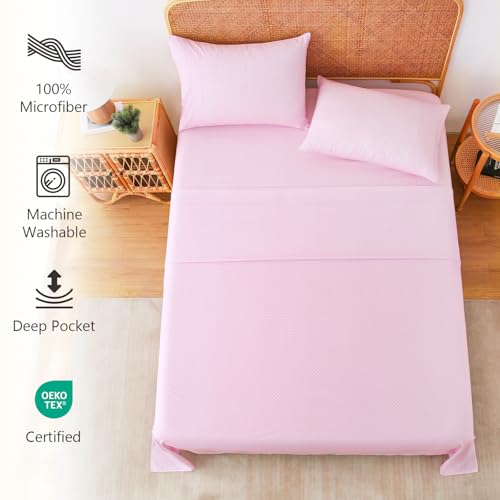 Image of MCO 4Pieces Polka Dot Sheets Set, Breathable Queen Sheet Set with 16 inch Deep Pocket,Modern & Luxury, Brushed Microfiber Bedding Set(Queen, Polkadot Pink)