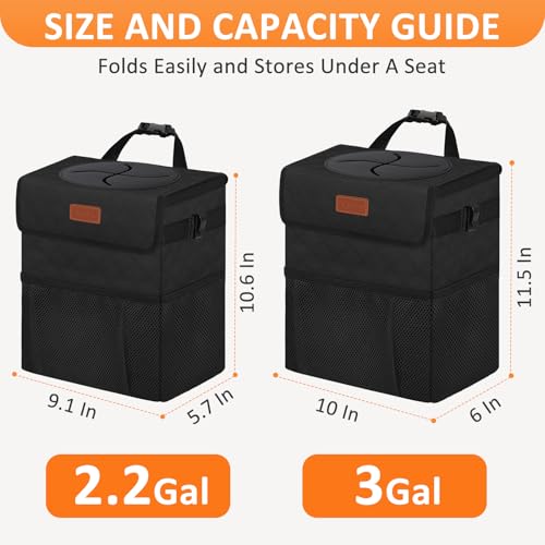 Image of Vankor Car Trash Can for Car Cute, Car Trash Bag Bin Hanging Waterproof Automotive Car Garbage Cans Leak Proof Vehicle Trash Can Diamond Pattern-Black
