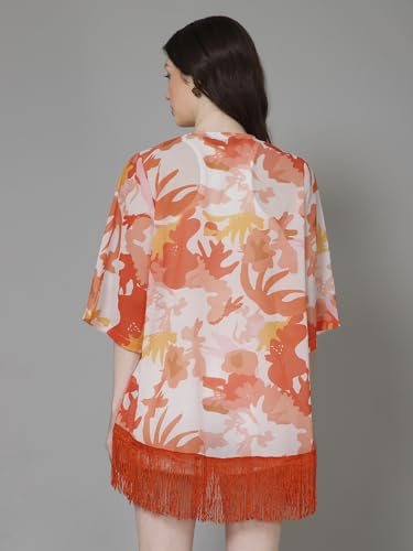 Image of PURYS Floral Print Shrug for Women | Lightweight Georgette Kimono| Versatile Casual Shrug for Layering and Summer Fashion
