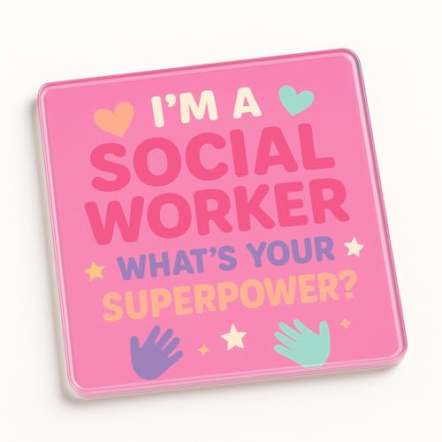 Playful Acrylic Coaster Gift for Social Workers - Fun Cartoon Design Home Desk Accessory with Encouraging Message