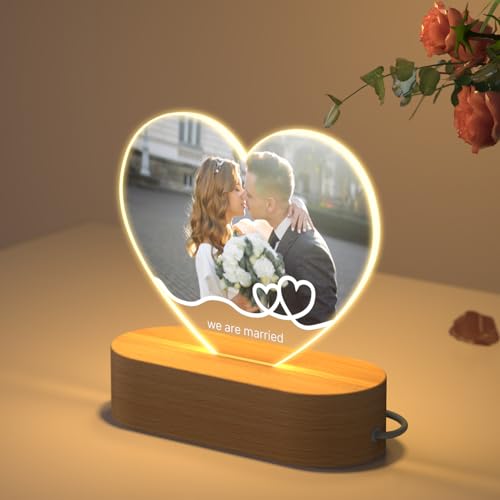 HOBULL Lámpara Personalizada con Foto Corazón y Textos, Luz LED N...
