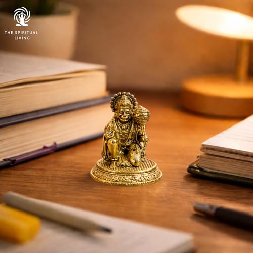 Image of The Spiritual Living Small Brass Hanuman Idol | 1.5 Inch | Mini Lord Hanuman Ji Statue for Car | Bajrangbali Murti | Hindu God Religious Idol | Maruti Idol for Home Temple Puja | Spiritual Gift |