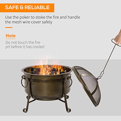Outsunny 30" Outdoor Fire Pit Grill, Portable Steel Wood Burning Bowl, Cooking Grate, Poker, Spark Screen Lid For Patio, Backyard, Bbq, Camping, Bronze Colored #TOP5